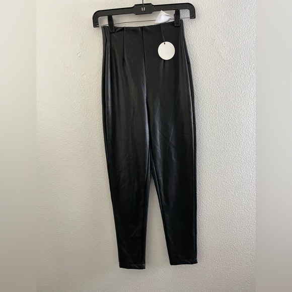 NIA Faux Leather Leggings Push Up Stretch High Waist Sexy Yoga Pants Black - Picture 2 of 8